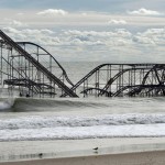 The remnants of a roller coaster sits in the surf three days after Hurricane Sandy came ashore in Seaside Heights