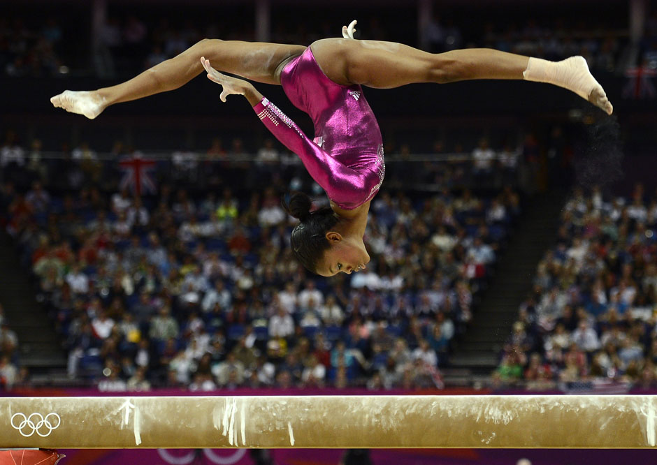 Gabrielle Douglas of the U.S. competes in the balance beam during the women's individual all-around gymnastics final in London