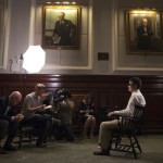 Chen Guangcheng, the blind Chinese dissident and legal advocate who recently sought asylum in the United States, is lit by a studio light during an interview in New York