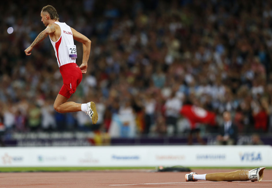 Poland's Lukasz Mamczarz starts his run up during the men's high jump F42 final at the London 2012 Paralympic Games