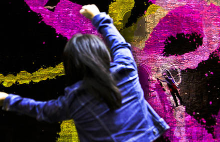 First kinect-controlled interactive facade projection to transform passersby into Superheros.