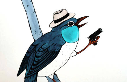 Birds with mask and gun