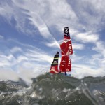 The Team Emirates New Zealand sails before the third race of their Louis Vuitton Cup challenger series yacht race against Luna Rossa Challenge in this underwater picture in San Francisco