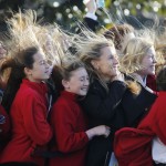 Students from the Park Maitland School watch as Marine One carrying Obama takes off from the South Lawn at the White House in Washington as he departs for Las Vegas