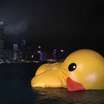 A deflated Rubber Duck by Dutch conceptual artist Florentijn Hofman floats on Hong Kong's Victoria Harbour