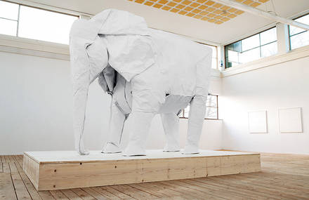 Life-Sized Elephant in Paper Sheet