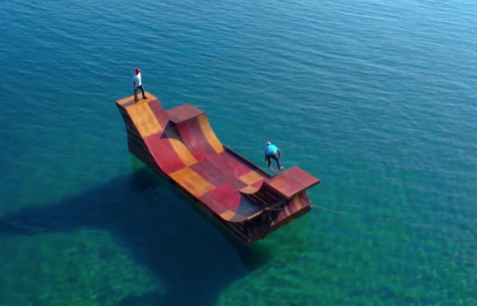 Floating Skate Ramp in Lake Tahoe