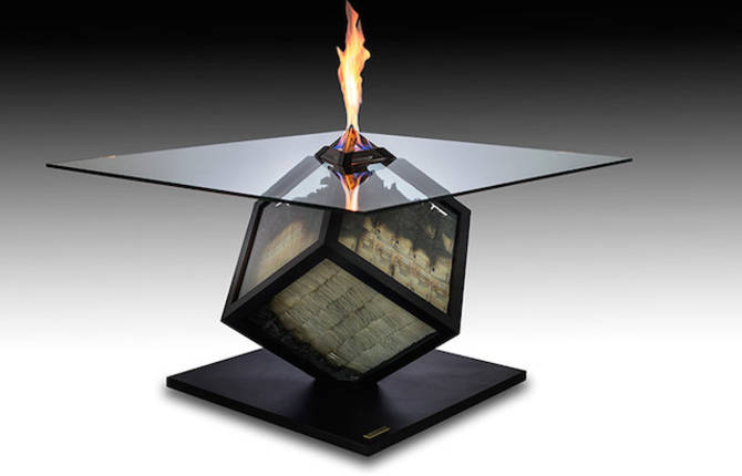Cube On Fire Table Sculpture