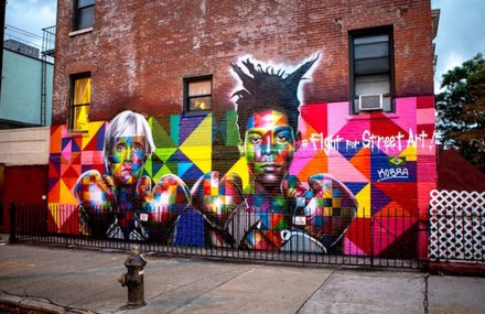 Colorful Wall of Basquiat and Warhol