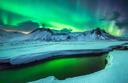 Timelapse of the Aurora Borealis over Greenland and Iceland