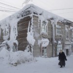 Frost-encrusted house in the city centre.