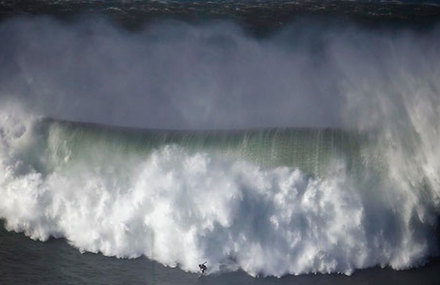 Surfing on Big Waves in Portugal