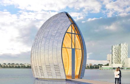 Curved Chapel On Lake