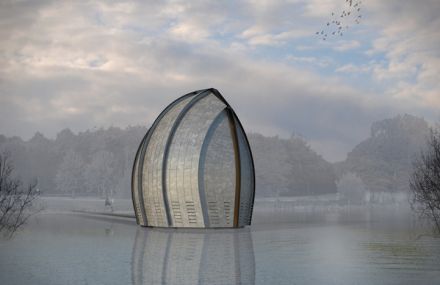 Curved Chapel On Lake