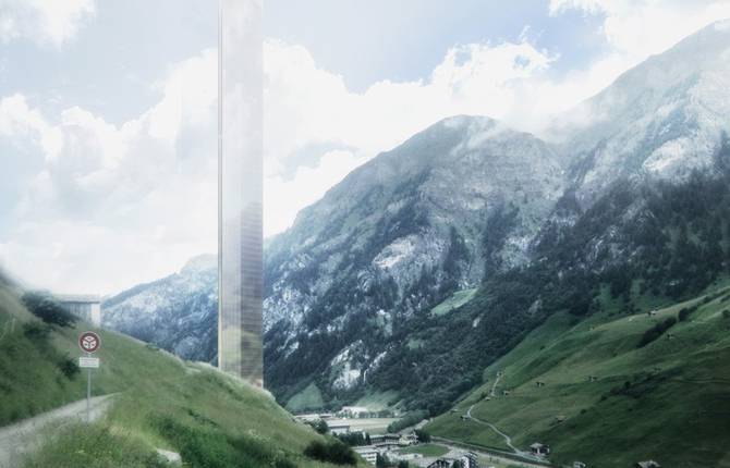 Mirrored Skyscraper in Swiss Valley