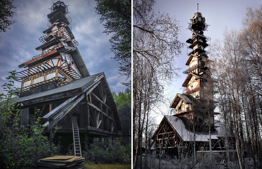 Abandonned Towers Over Alaskan Forest