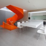 Flashy Orange Staircase in Modern Home-7