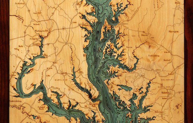 3D Laser Cut Wood Maps of Hidden Underwater World