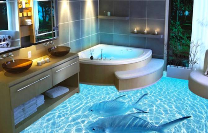 Aquatic 3D Floor in The Bathroom