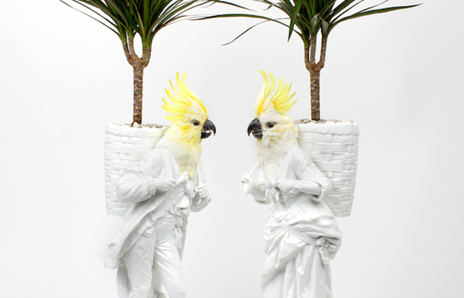 Porcelain Sculptures with Birds Heads
