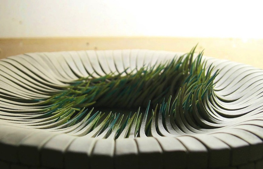 Paperlike Ceramics of Sprouting Blades of Grass