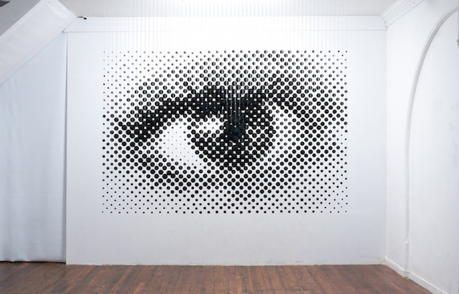 Eye Sculpture with 1252 Balls Playing on Anamorphosis