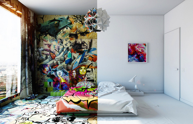 Interior Divided into a Half-Graffitied Room