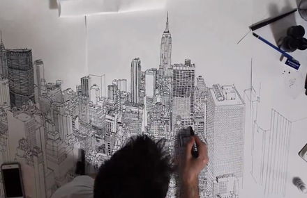 Impressive Sketched Panoramic View of NYC