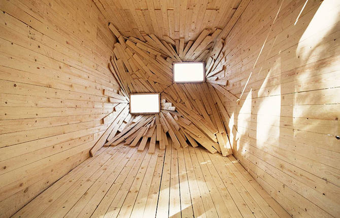 Wooden Deep Cave Installation Made with Planks