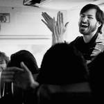 PALO ALTO:  NeXt CEO Steve Jobs and Susan Barnes, NeXt VP and CFO, reacting to a joke tod by an employee on the bus going back to the headquarters in Palo Alto, CA. The team was visiting the unfinished factory in Fremont in March 1987.(Photo by Doug Menuez, Contour by Getty Images)