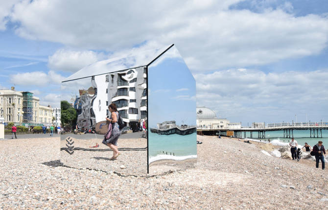A Mirrored Hut on a Beach