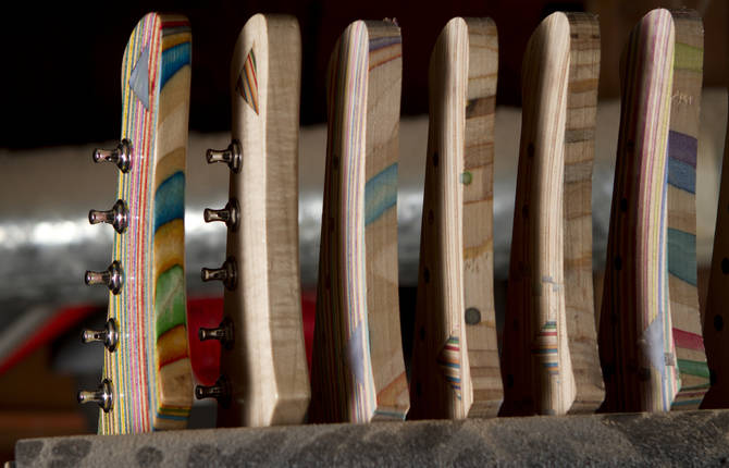 Skateboard Decks Recycled in Guitars