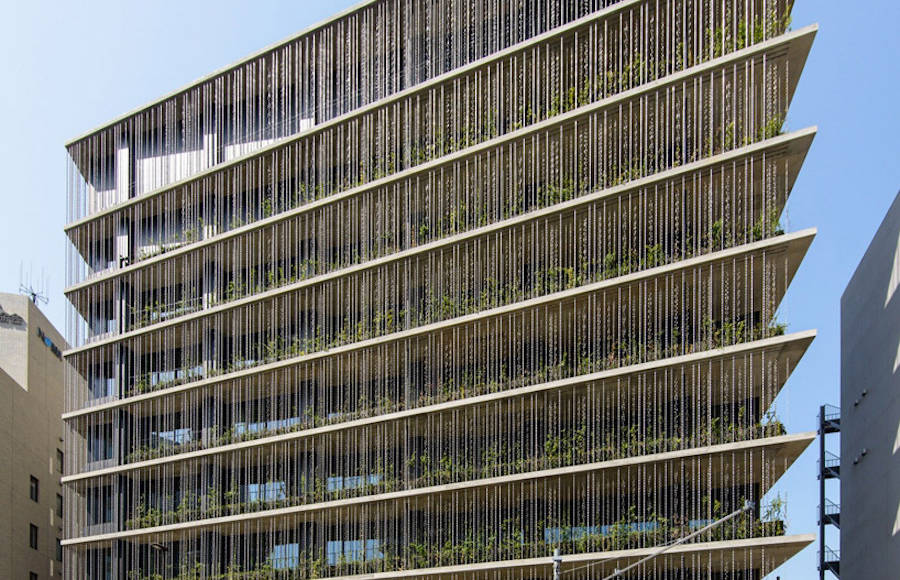 Vegetal Rain-Chains Facade Building in Japan