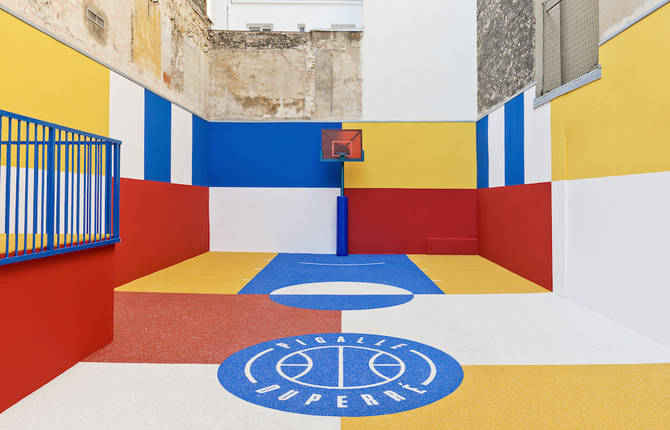 A New Colorful Basketball Court in Paris