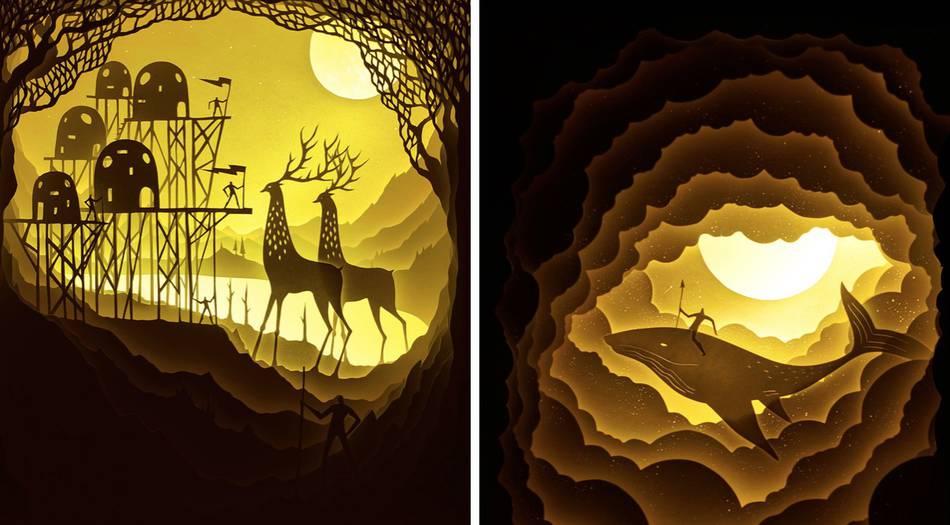 Elegant Light Box Paper Cut Dioramas Media