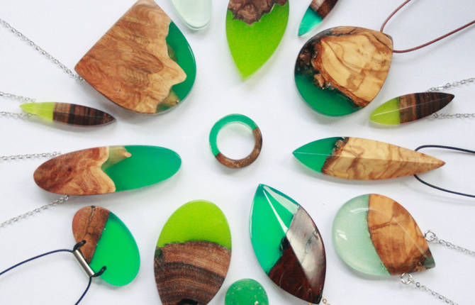 Wood Jewels Fused with Resin