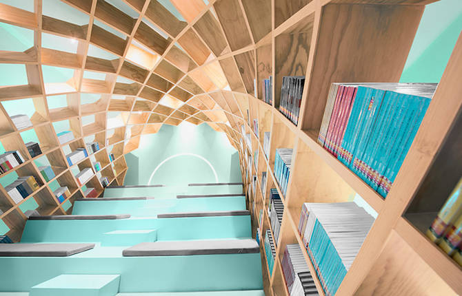 Domed Bookshelf Inside a Library