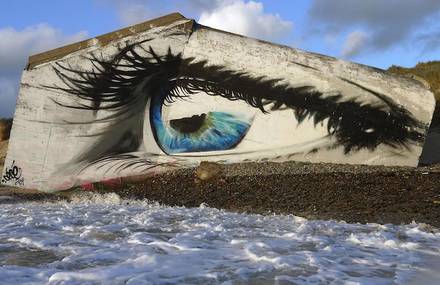 Eye Street Art Piece on a French Beach