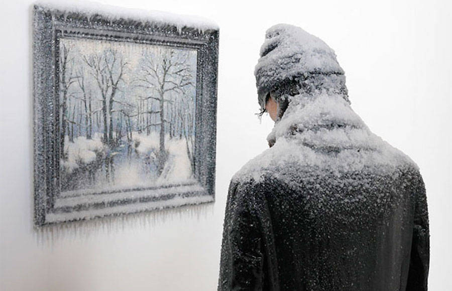 Frozen Man Alongside Icy Painting
