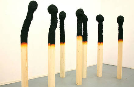 Matchstick Men Sculptures by Wolfgang Stiller