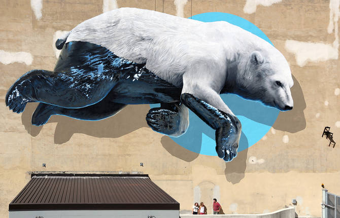 Huge Polar Bear Mural in Turin