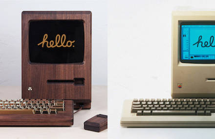 Wooden Apple Macintosh with Golden Keyboard