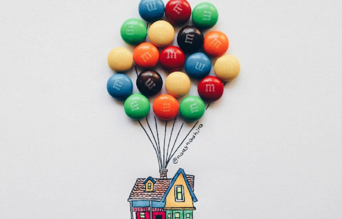 Cartoon Illustrations completed with Childhood Sweets