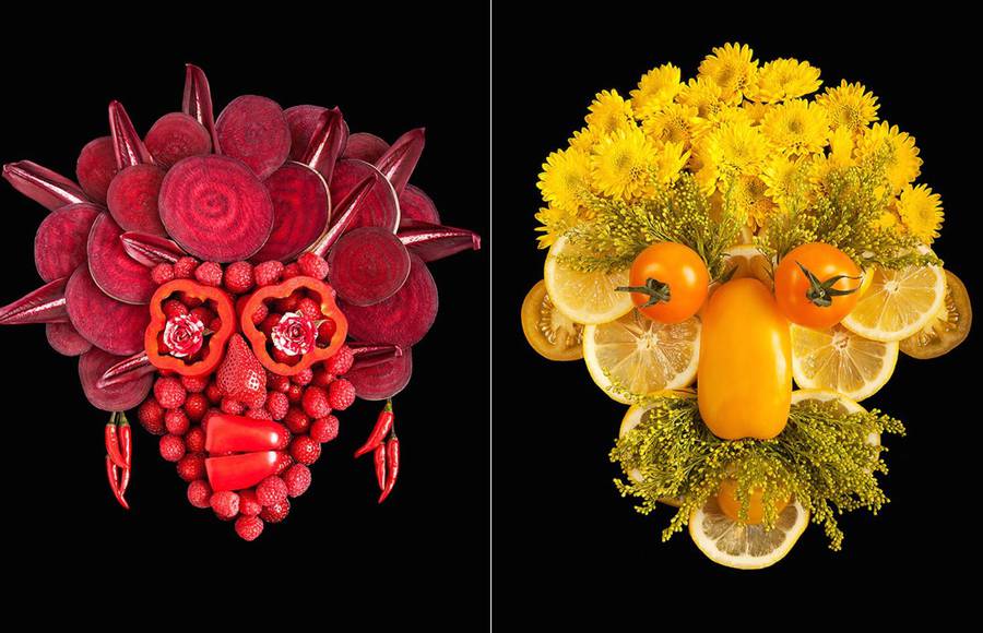 Faces made from Fruits and Vegetables