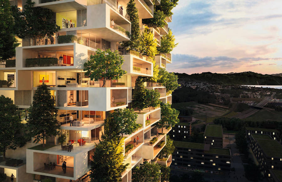 Apartment Tower Filled by Trees