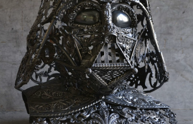 Metallic Sculptures of Darth Vader and R2D2