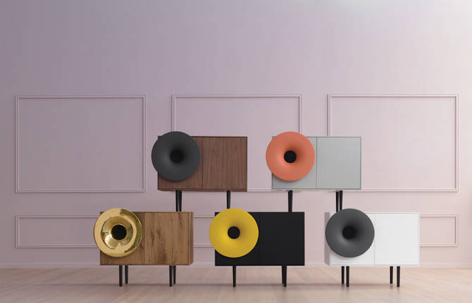 Bluetooth Music Cabinet with Trumpet-Shaped Speaker