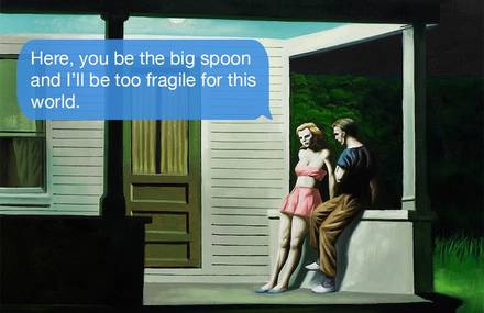 Existentialist Text Messages Juxtaposed on Paintings