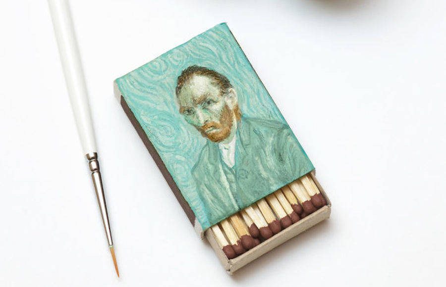 Tiny Famous Van Gogh Paintings on Matchboxes