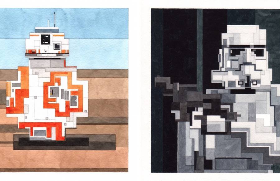 Watercolor 8 Bits Pop Culture Icons and Famous Paintings